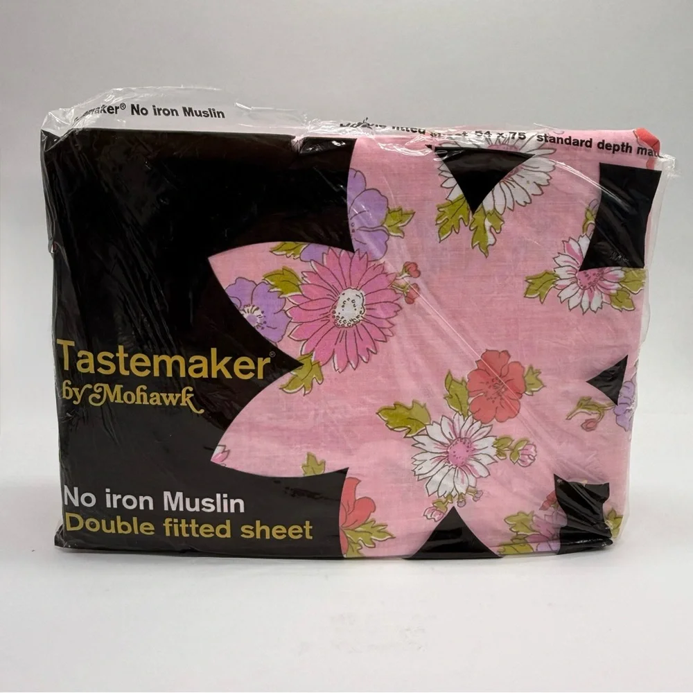 Vintage 70’s Lots of Daisies Pink Floral Double Flat & Fitted Dbl Sheet Set NEW